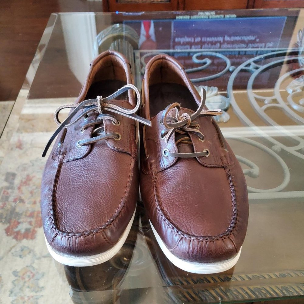 Cole Haan Harpswell Brown Leather Lace Up Slip On Boat Loafer Shoes Men's US 11M